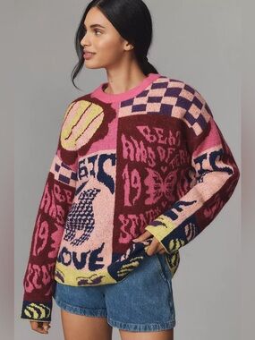 Scotch & Soda Oversized Graphic Jacquard Pullover Sweater Size XS Women’s